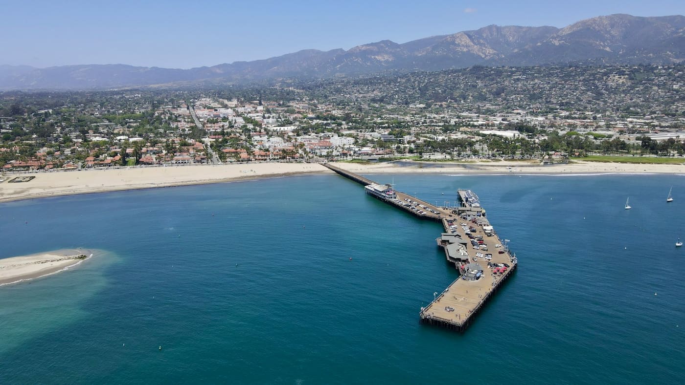Stearns Wharf and Santa Barbara from above